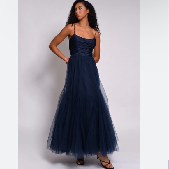 Hutch Toni Barre Sleeveless Tulle Maxi Dress Navy Blue Satin Gown Balletcore 2 - Picture 10 of 10